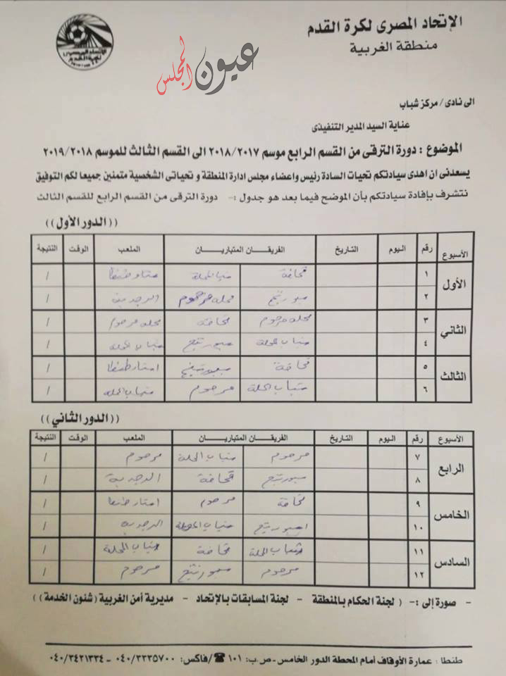 شباب المحلة يلتقى مع قحافة فى اولى مباريات ترقى للقسم الثالث