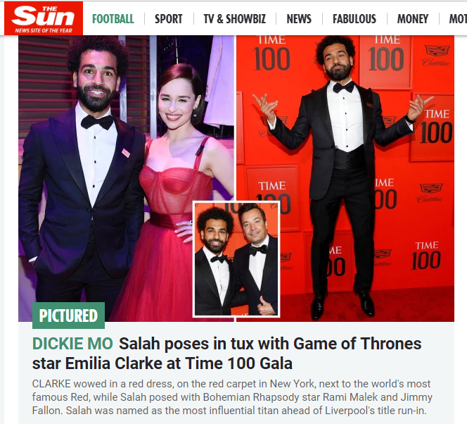 تكريم صلاح ضمن أكثر 100 شخصيه مؤثره علي الأرض..