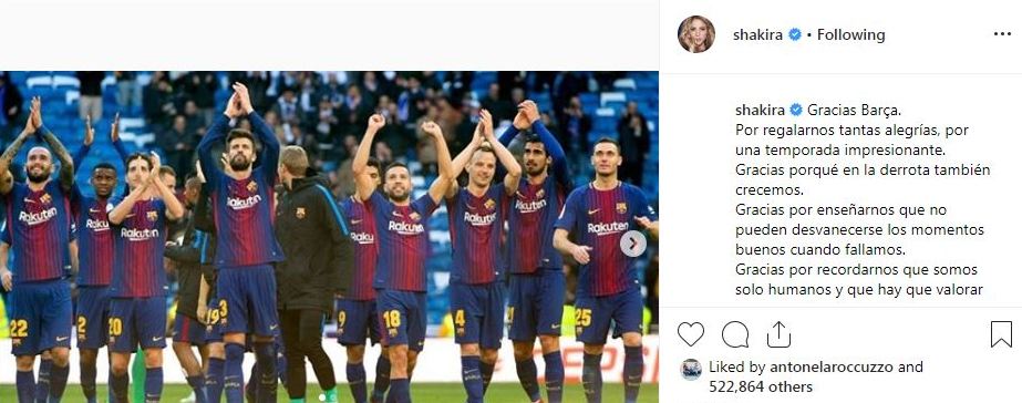 رسالة شاكيرا إلي نادي برشلونه..