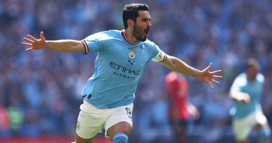 جوندوجان يضيف ثانى أهداف مان سيتي ضد مان يونايتد فى الدقيقة 51