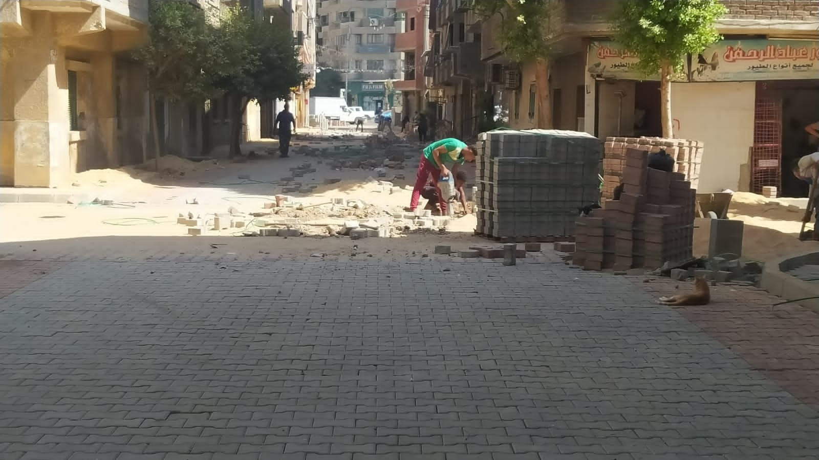 تطوير شوارع الجيزة الداخلية بتركيب الإنترلوك لتسهيل حركة المواطنين