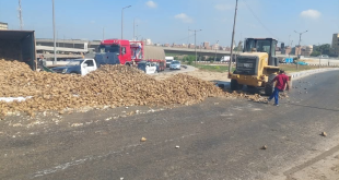 انقلاب مقطورة محملة بالبنجر أعلى الكوبري الدائري بالدقهلية
