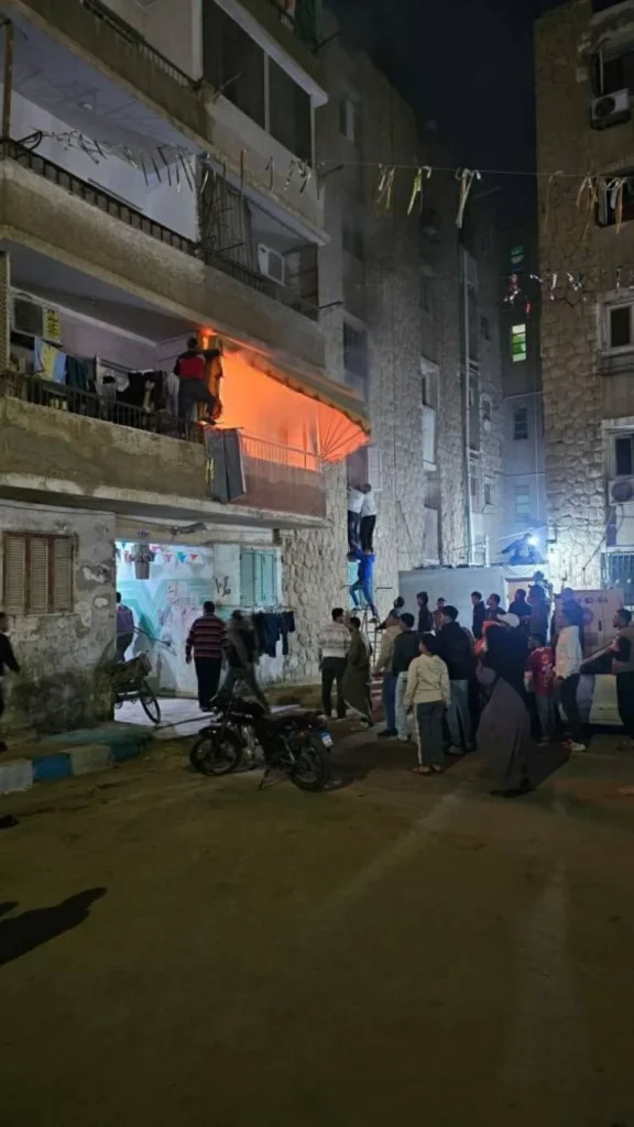 أصابات بالغة أثر حريق بشقة سكنية بمدينة الصباح في محافظة السويس