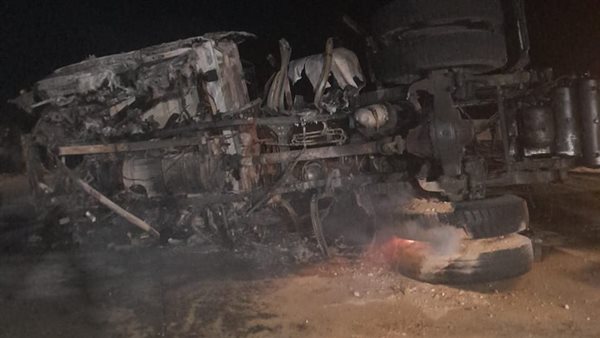 العثور على سيارة نصف نقل متفحمة وبداخلها بقايا جثة شخص متفحمة ببنى سويف