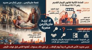 لا نريد… ماريكارمن… مصرية من.. نقل الإسعاف للمسنة… في مدريد  إلى المادة الثانية للإيجار القديم في مصر